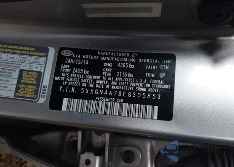 2014 Kia Optima Ex z USA, uszkodzony, nr VIN 5XXGN4A78EG305853